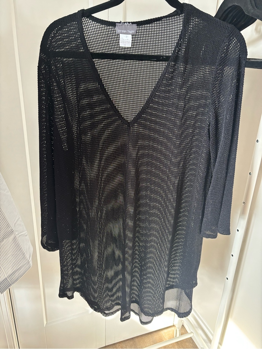 Jordan Taylor Black Crochet V-Neck Swim Coverup